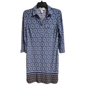 Donna Morgan Woman’s Blue 3/4 Sleeve Notched Collar Shirt Dress